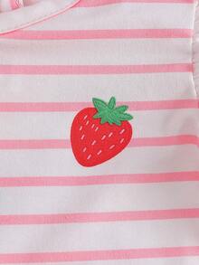 SHEIN Gentle Purple Stripe, 3D Bow Pattern, Young Girl Casual Simple Versatile Round Neck Cap Sleeve T-Shirt 1pc Suitable For Spring/Summer Daily Wear, - Multicolor - View 6