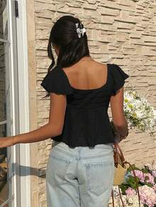 Women's Solid Color Deep V-Neck Casual Versatile Daily Wear T-Shirt - Black - View 2