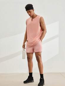 Driftmere Men's Casual Plain Textured Letter Muscle Top For Summer Men Muscle Shirts Men Summer Tops Tank Top For Men Men Sleeveless, 2000s Style - Pink - View 8