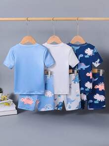 SHEIN Playful Pals 6pcs/Set Young BoyCartoon Galaxy & Ocean Animal Print Snug Fit T-Shirt And Shorts Pajama Set - Multicolor - View 2