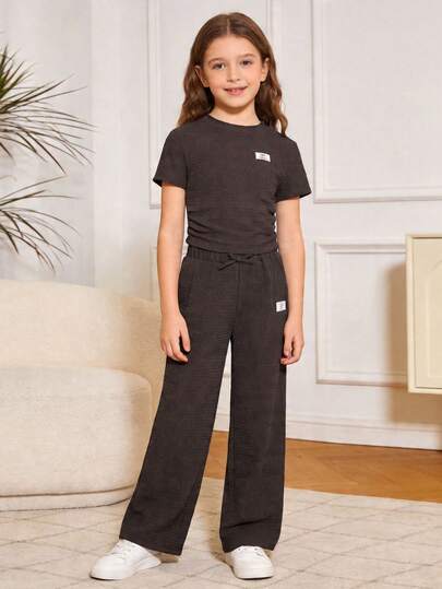 少女圆领短袖休闲夏季日常百搭T恤套装