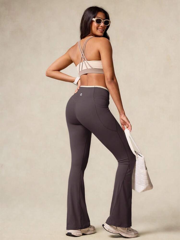 OutZeal Calças Femininas para Atividades ao Ar Livre, Ginásio, Ioga, Caminhada, Controle de Barriga, Tecido Absorvente de Suor, Cintura Cruzada, Calça Flare, Calça Esportiva, Primavera e Verão - Roxo - Visão 10