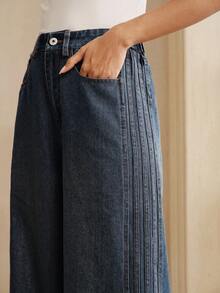 Women's Casual Blue Jeans With Stylish Side Stripe Design, Spring/Summer - Blue - View 1