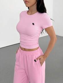 SHEIN EZwear 2 st/set rosa matchande loungekläder för kvinnor - Rosa - Visa 4