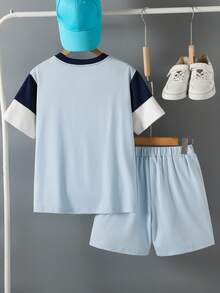 Vacaura 2pcs/Set Boys' Casual Colorblock Round Neck T-Shirt Set, Comfortable And Fashionable For Daily, School, And Sports Wear - Multicolor - View 2