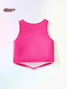 THE POWERPUFF GIRLS X SHEIN Maija Kids 女童圆领修身不对称下摆吊带背心，春夏款 - 粉色 - 查看 4