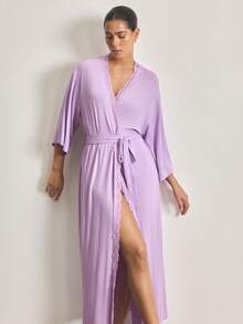 Ocili Comfortable Lace Robe For Women - Mauve Purple - View 7