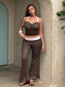 Rustia 棕粉色波浪纹性感露背无袖上衣+裤子套装，街头风，春夏穿搭，演唱会穿搭，夜店穿搭，约会穿搭，优雅穿搭，舞会礼服穿搭，舞蹈穿搭，女士生日穿搭，派对必备，圣诞节穿搭，情人节穿搭，大学/返校季穿搭，假日/度假穿搭 - 彩色 - 查看 4