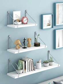 1pc Rustic Farmhouse Wood Floating Wall Shelf No Drilling Hanging Shelves For Bedroom Bathroom Living Room Kitchen Decor Storage Display Rack For Plants Books Home Decor Wall Mounted Organizer Space Saving - Multicolor - View 6