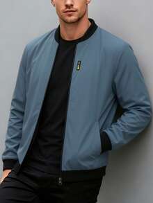 Manfinity Homme Men's Zipper Casual Versatile Daily Wear Long Sleeve Jacket - Dusty Blue - View 3