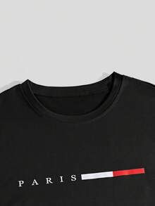 Sorvial Men's Casual Letter Print T-Shirt And Shorts Set For Summer Men's Two Pieces Casual - Black - View 7