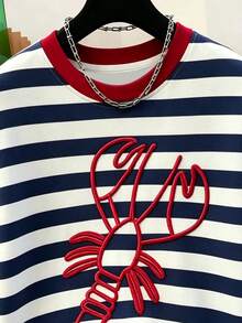 Resyla 男士休闲条纹龙虾印花圆领短袖T恤，夏季款 - 彩色 - 查看 3