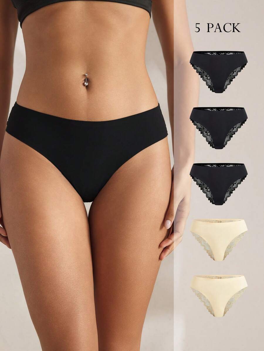 5 cái Liền mạch Trang trí ren Tam giác Quần lót không đường may Đồ lót - Nhiều màu - Xem 1