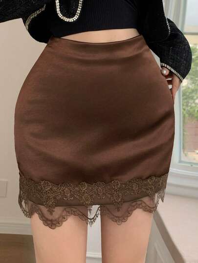 Joudiya Women's Elegant Commuter Lace Patchwork Skirt, Summer