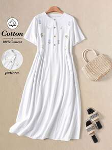 SHEIN RusticEase Đầm in hoa màu vàng, kiểu dáng thanh lịch, thoải mái cho mùa hè dành cho nữ. - trắng - Xem 2