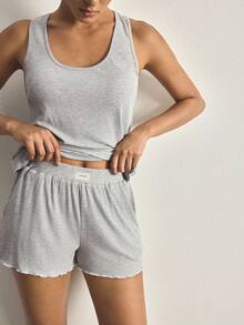 Ocili 简约舒适柔软圆领交叉露背女士睡衣套装 - 淺灰色 - 查看 7