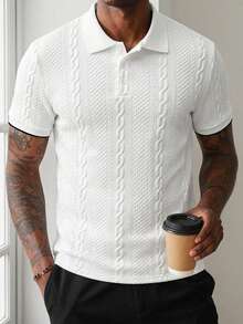 Manfinity Homme Men's Fashionable Casual Retro Short Sleeve Polo Shirt, Essential For Daily Outings, Great Gift For Family And Friends,Football, World Cup - White - View 7