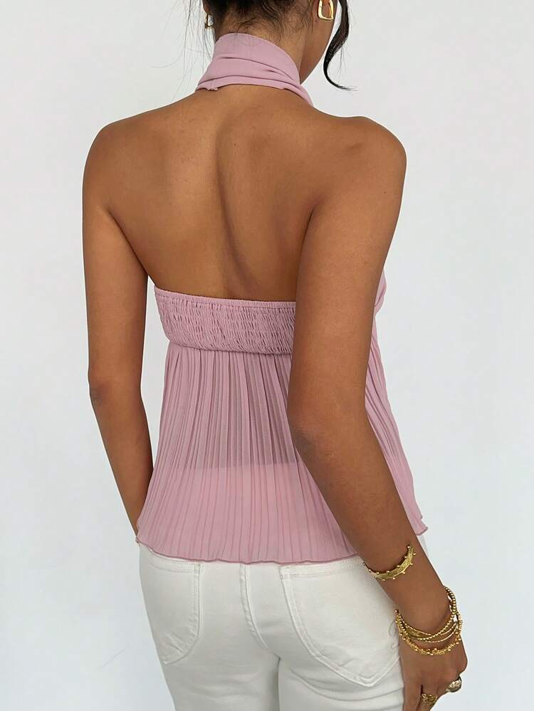 Solid Color Halter Backless Elegant Sexy Summer Vest Top For Women
