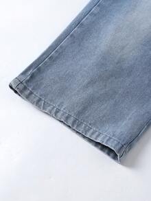 SHEIN 少女时尚牛仔七分裤，夏季轻盈新款，休闲街头风设计，基础款五口袋宽松九分牛仔裤，柔软棉质牛仔面料，适合日常、聚会、上学、通勤等场合。 - 中等水洗藍 - 查看 8
