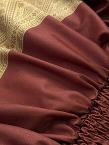 Maweii Blusa elegante de mujer con cuello en V, cintura ceñida, mangas abullonadas y dobladillo con volantes estampados, adecuada para uso diario, fiestas y trabajo - Marrón - Ver 6