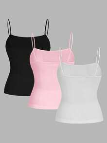 SHEIN EZwear 3pcs Atasan Camisole Kasual Tanpa Lengan Bodycon Ukuran Plus untuk Wanita, Cocok untuk Musim Panas - MultiWarna - View 2