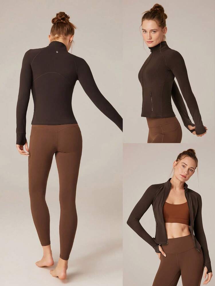 FeatherFit™ Slim-It Streamline Performance Secure Pockets Zip Up Long Sleeve Jacket Low Impact Yoga Pilates Daily Spring Summer