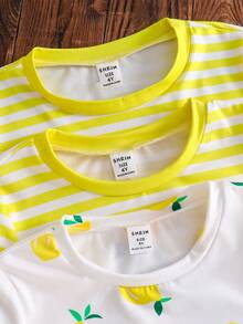 3pcs/Set Girls Toddler Digital Print Short Sleeve Round Neck T-Shirts, Spring/Summer - Multicolor - View 6