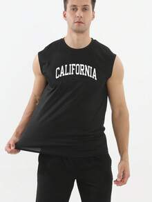 GymBeat 男士字母印花休闲运动背心 - 黑色 - 查看 3