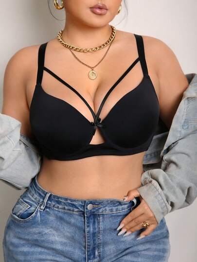 1pc Plus Size Women Black Underwire Bra