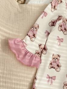 SHEIN Newborn Baby  Cute Knitted Cartoon Bear Pattern Romper With Headband Set - White - View 5