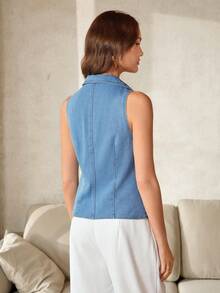 Áo khoác gile denim đơn hàng, đa năng, thời trang dành cho nữ - Màu xanh lam - Xem 2