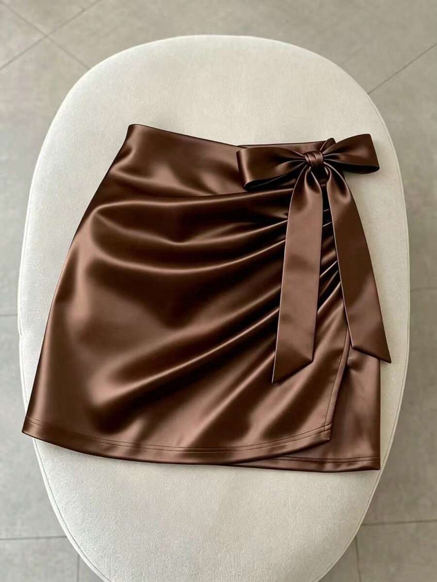 Franclia 女士棕色半身裙、女士优雅半身裙、女士蝴蝶结半身裙、女士职业半身裙、女士紧身半身裙、女士性感半身裙、女士派对半身裙、女士优雅套装、女士优雅连衣裙、女士度假装、休闲连衣裙 - 咖啡棕 - 查看 1