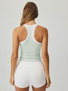 SHEIN Aralina-E Leisurewear Contrast Singlet Perfect For Activewear Outfits For Summer And Airport Outfit For Women - Mint Green - View 3