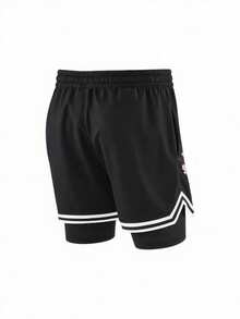 Sport MetroGents 男士 1件花卉印花抽繩腰身休閒百搭日常 & 運動短褲，健身房 - 黑色 - 查看 2