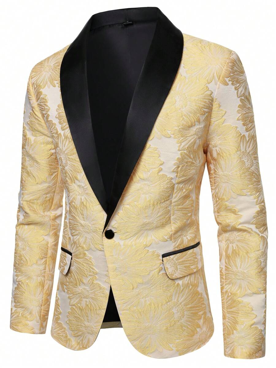 Manfinity AFTRDRK Áo khoác vest nam tay dài, chất liệu jacquard, cài một hàng khuy, kiểu dáng thường ngày, đa năng. - Màu vàng - Xem 1