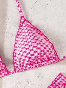 Swim Vcay Women's Plaid Print Tie-Front Tankini Bikini Set Set - Pink - View 6