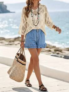 Breezaya Short en jean à double volant avec poches pour femmes - Bleu azur - Voir 11