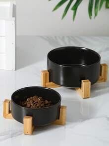 Ceramic Dual Bowl Pet Feeder Ergonomic Angled Design Non Slip Base Stable Dishwasher Cat Dog Water Food Set Black - multicolor - View 2