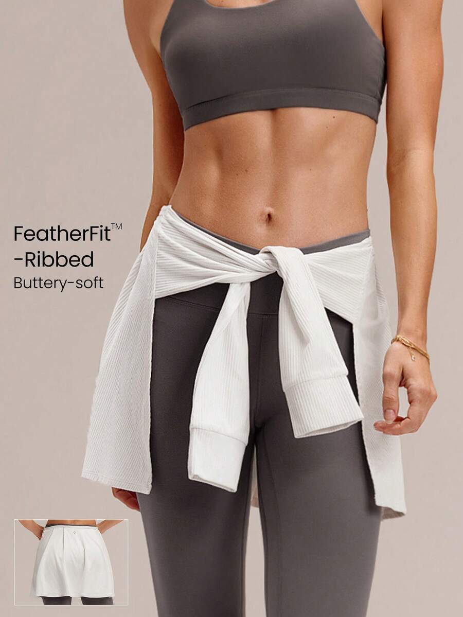 GLOWMODE FeatherFit™- Ribbed Effortless Flow Layering Skirt Yoga Pilates Barre Gym Studio Daily Casual Wear - White - View 1