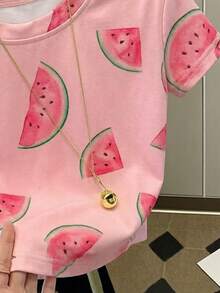 Áo thun croptop in hình dưa hấu, thoải mái và thoáng khí cho mùa hè - Hồng - Xem 3