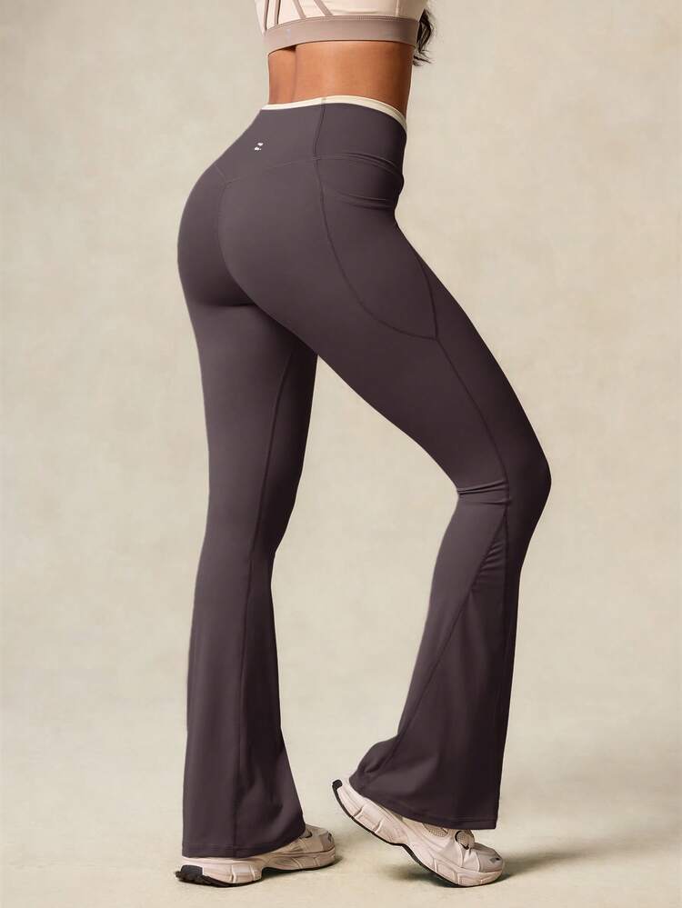 OutZeal Calças Femininas para Atividades ao Ar Livre, Ginásio, Ioga, Caminhada, Controle de Barriga, Tecido Absorvente de Suor, Cintura Cruzada, Calça Flare, Calça Esportiva, Primavera e Verão - Roxo - Visão 7