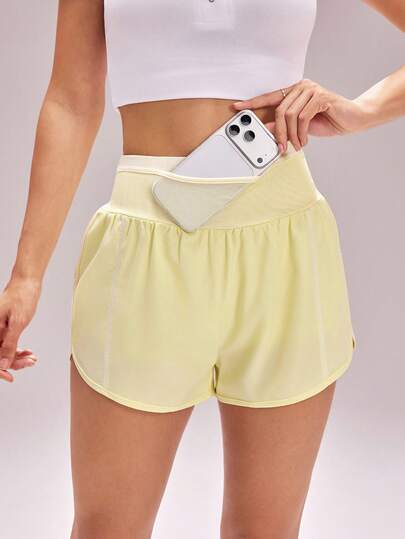 WanderVale Women's Casual Sports Yoga Outdoor Gym Shorts, Waistband With Mesh Overlay, Side Cross Splicing Design