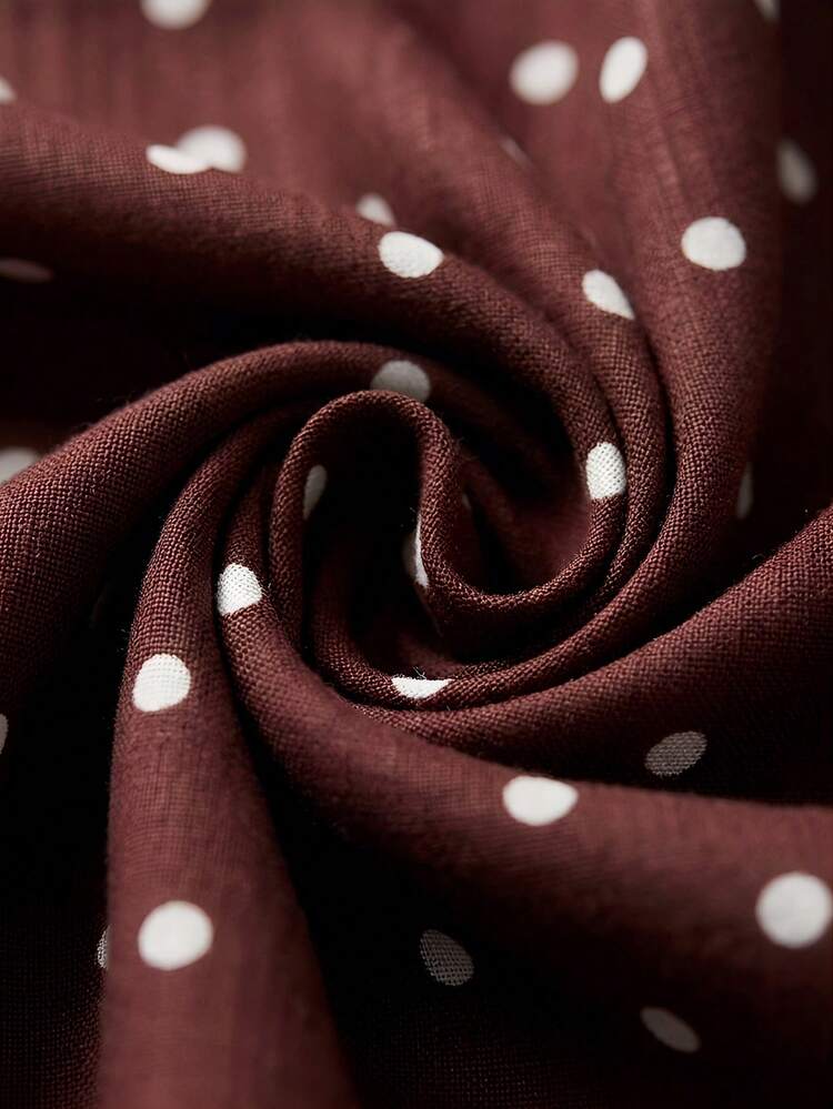 Vintage Brown Blouse With White Polka Dots, Tailored Collar, And Chic Peplum-Style Cut Vintage Cute Top Spring Summer Vacation Top Holiday Top Business Casual Office Top Work Top French Style Parisian Style
