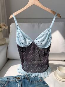 Comfortcana 2026 New Arrival Spring/Summer Women's Summer Casual Colorblock Polka Dot Print Camisole Festival Outfits For Women Festival Outfits For Women Festival Outfits For Women Beach Outfit For Women Vacation Outfits Women Y2k Peplum Top Polka Dot Top - Multicolor - View 5