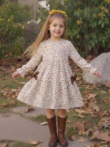 Emery Rose Kids Emery Rose Kids 女童连衣裙，碎花圆领泡泡袖修身休闲A字裙，秋冬新款，适合女童、母女和姐妹穿着。返校季 - 彩色 - 查看 3