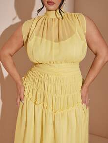 SHEIN BAE Stand Collar Tie-Up Waist Off-Shoulder Dress, Versatile - Yellow - View 4