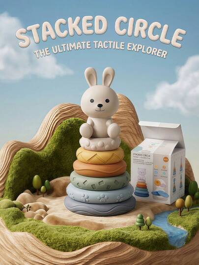 MINKOJA MINKOJA 1 pièce Jouet anneau empilable en silicone avec dessus lapin, outil d'exploration tactile et de reconnaissance des couleurs pour le développement précoce, jouet de construction de logique spatiale, décoration de bureau et de pouponnière, cadeau idéal pour les fêtes, les faveurs de fête, la Saint-Valentin pour les tout-petits, accessoire de jeu interactif domestique