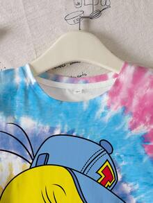 LOONEY TUNES X SHEIN 少女圆领短袖休闲可爱印花T恤，全幅 - 白色 - 查看 4