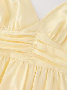 Selianne Women's Yellow Spaghetti Strap V-Neck Waist Gathered Ruffle Hem Dress, Gentle Style For Date And Outing, Minimalist Long Dress For Spring/Summer - Yellow - View 4