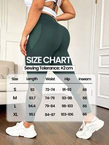 SHEIN Rhythm Era Plus Size High Waist Tummy Control Shaping Workout Leggings With Mesh Pockets Yoga Women Pants - Green - View 6